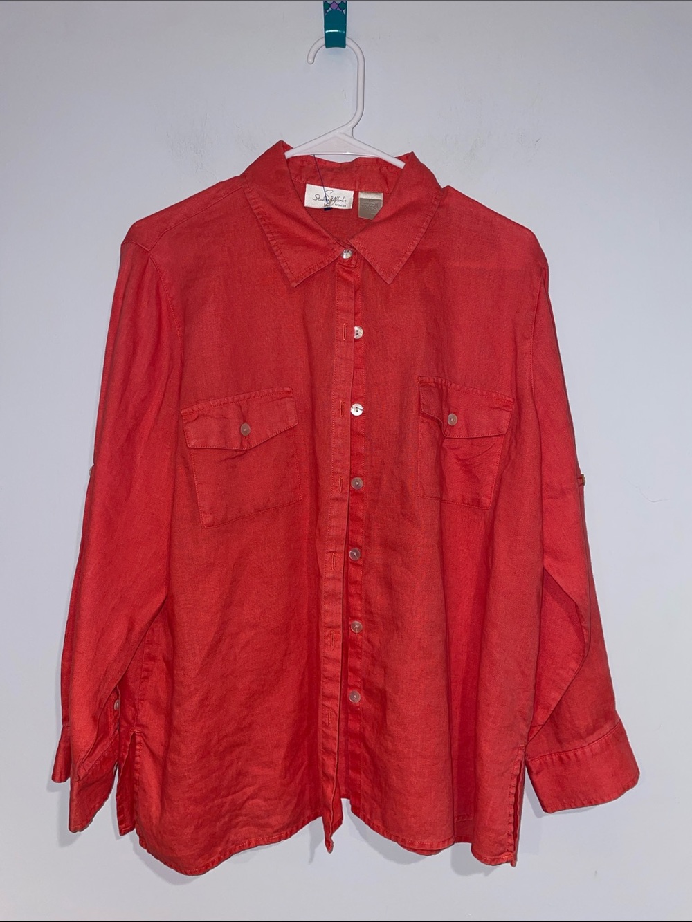 Studio Works Coral 100% Linen Button-Down Shirt • Sz 1X - Picture 1 of 6